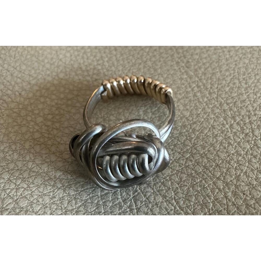Fine Silver Wire Wrapped Ring with a 14k Gold Fill Wrapped Band Ring Size 8‎